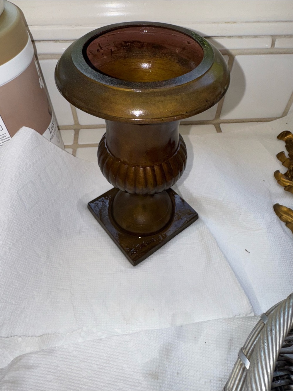 Amber Glass Decorative Urn Vase -